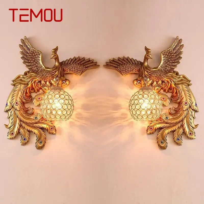 TEMOU Современный Настенный Светильник Из Смолы Vintage LED Gold Creative FengHuang Sconce Lamp Decor для Дома, Гостиной, Спальни