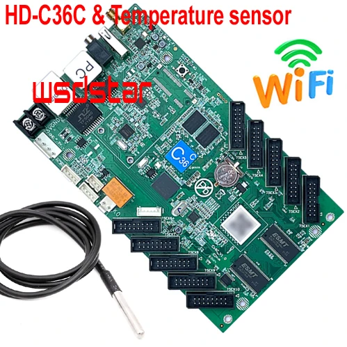 Плата управления полноцветным Wi-Fi светодиодным экраном HUIDU HD-C36C и датчиком температуры