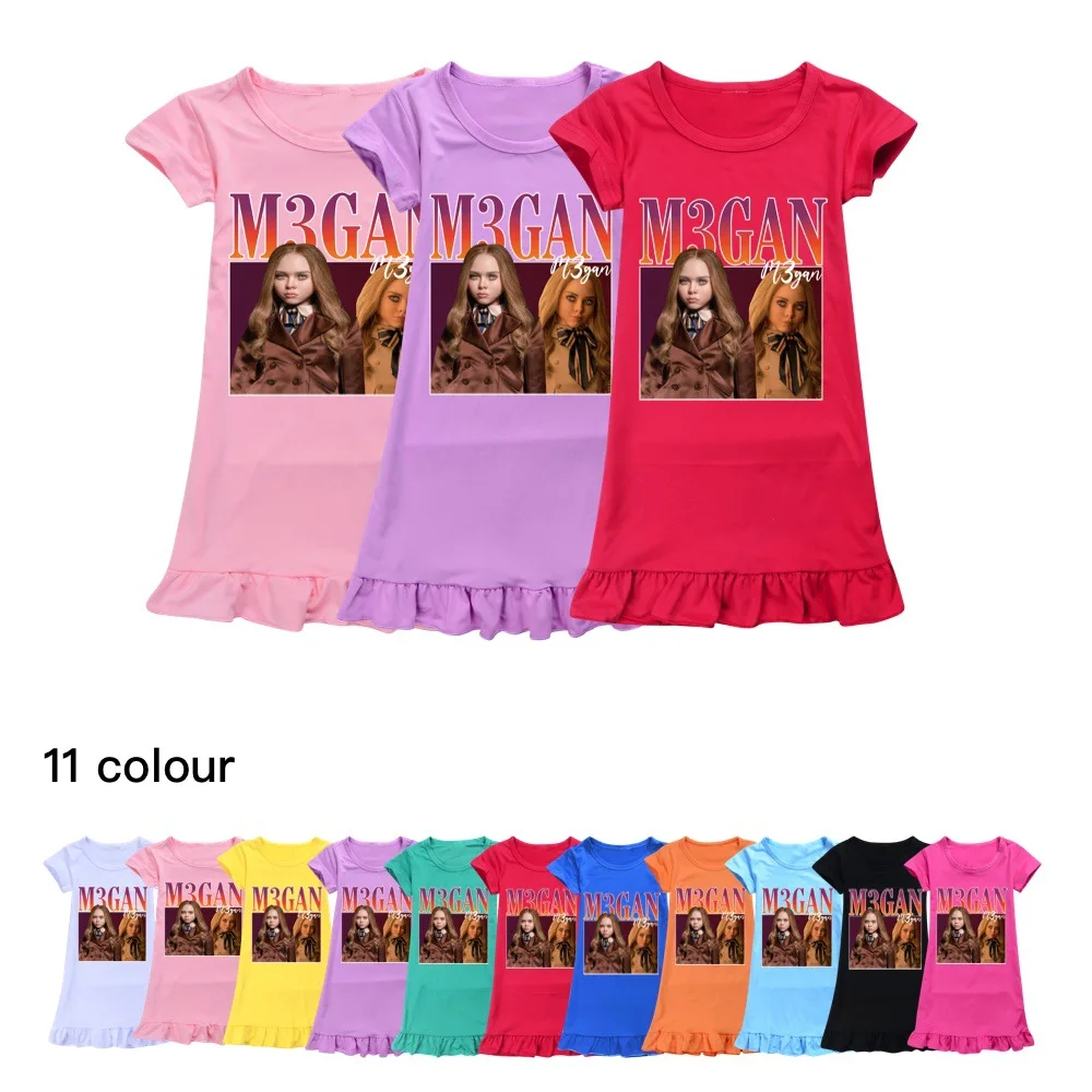 Ночное платье для девочек M3gan Family, детские пижамы, платья для сна, ночная рубашка, летняя ночная рубашка с короткими рукавами и рисунком из мультфильма