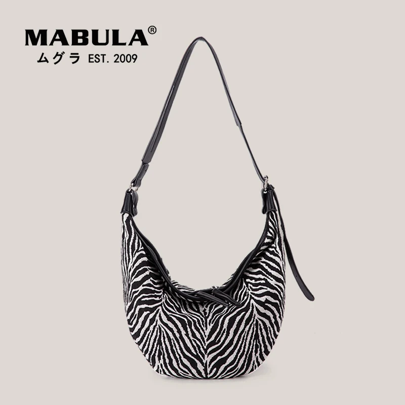 Женские сумки через плечо MABULA Canvas Half Moon с рисунком зебры, большая вместительная сумка через плечо, модные кошельки