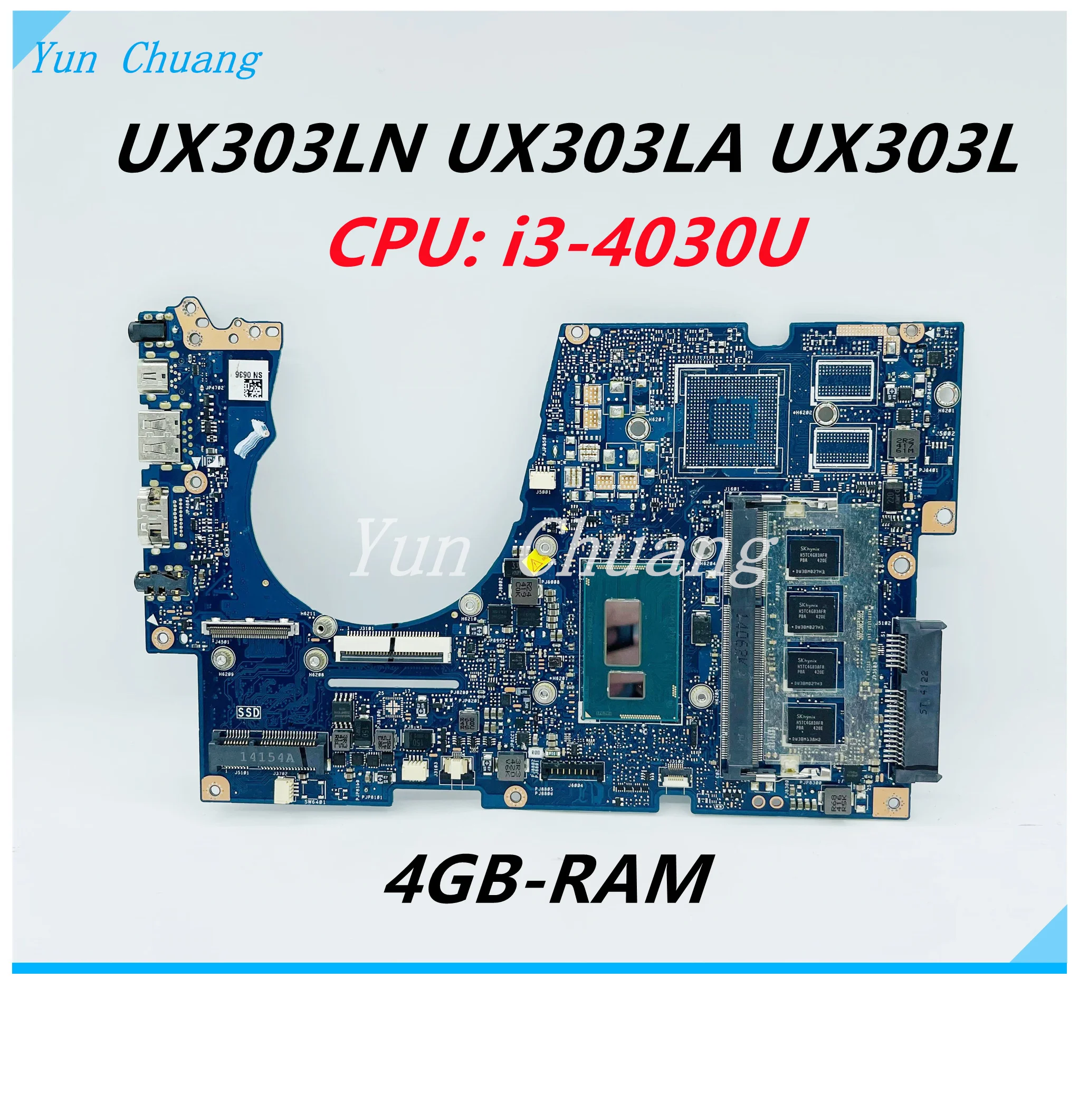 Материнская плата UX303LN REV2.0 Для Asus UX303 UX303LA UX303L UX303LN Материнская плата ноутбука с процессором i3-4030U 4 ГБ оперативной памяти Материнская плата 100% В ПОРЯДКЕ
