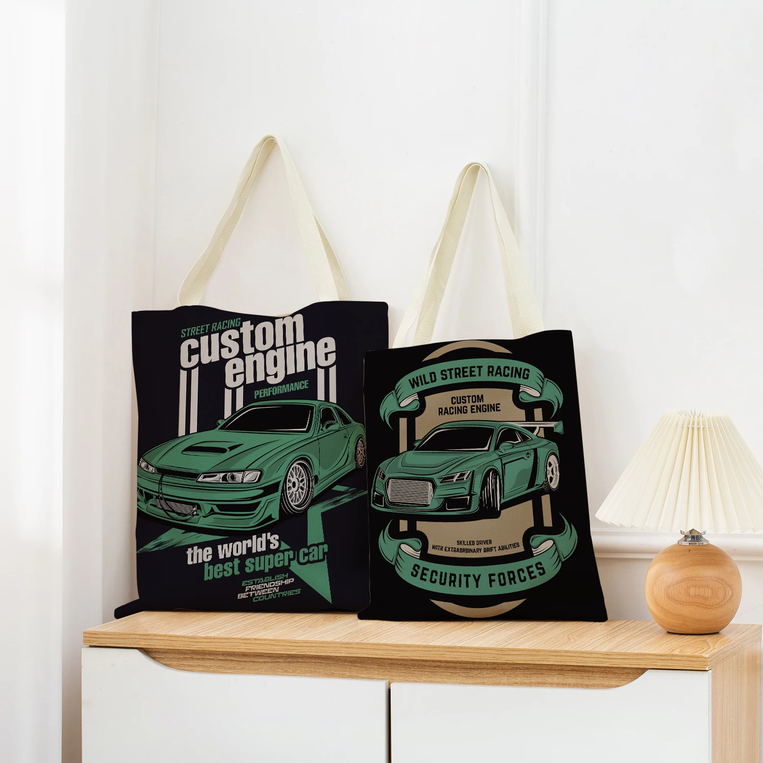 Винтажная Льняная сумка для покупок с рисунком мультяшных машин, двусторонняя печать, складная сумка, Портативная Удобная сумка для хранения