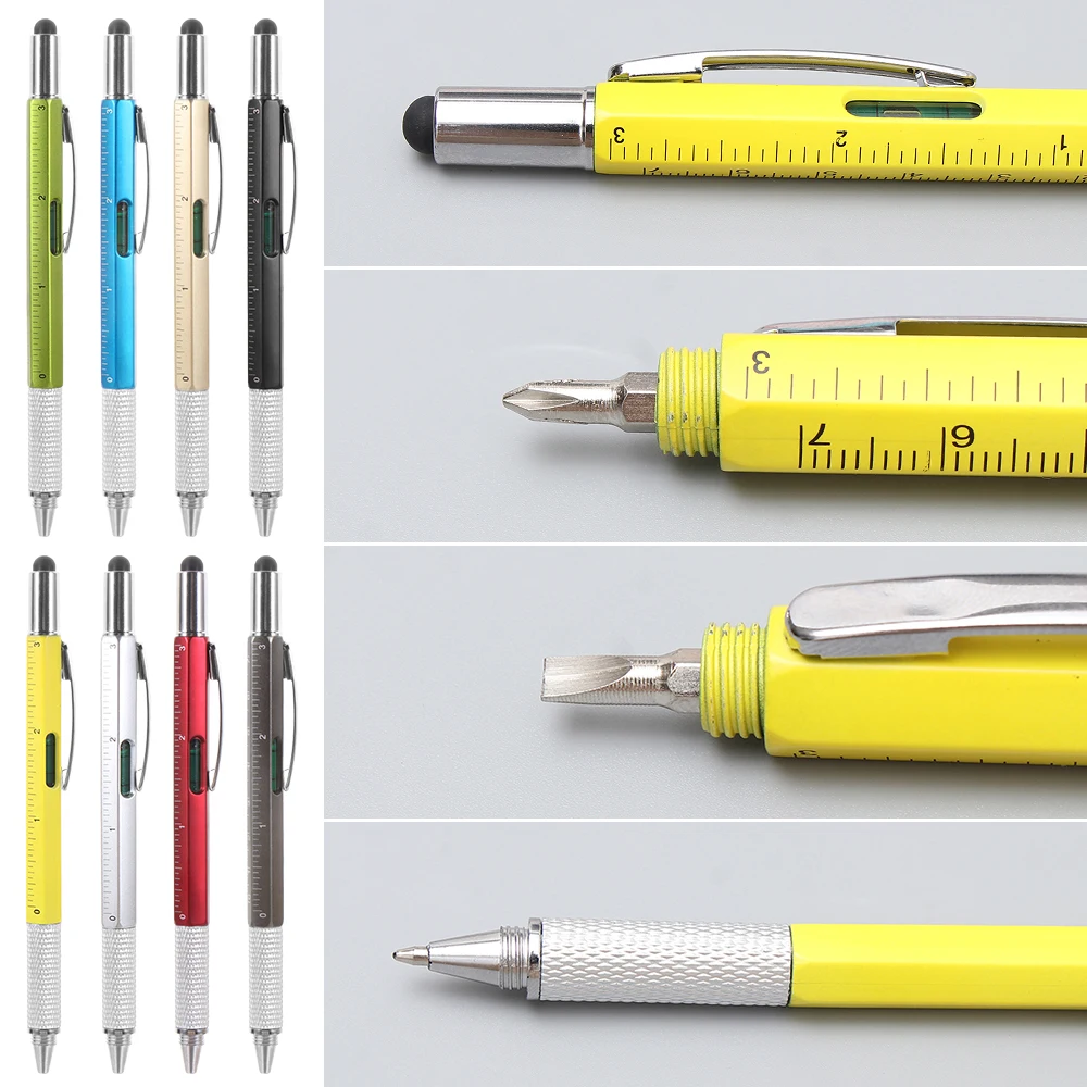 Многофункциональная емкостная ручка с отверткой Шариковая ручка Spirit Level, сенсорные устройства для экрана мобильного телефона, строительные инструменты