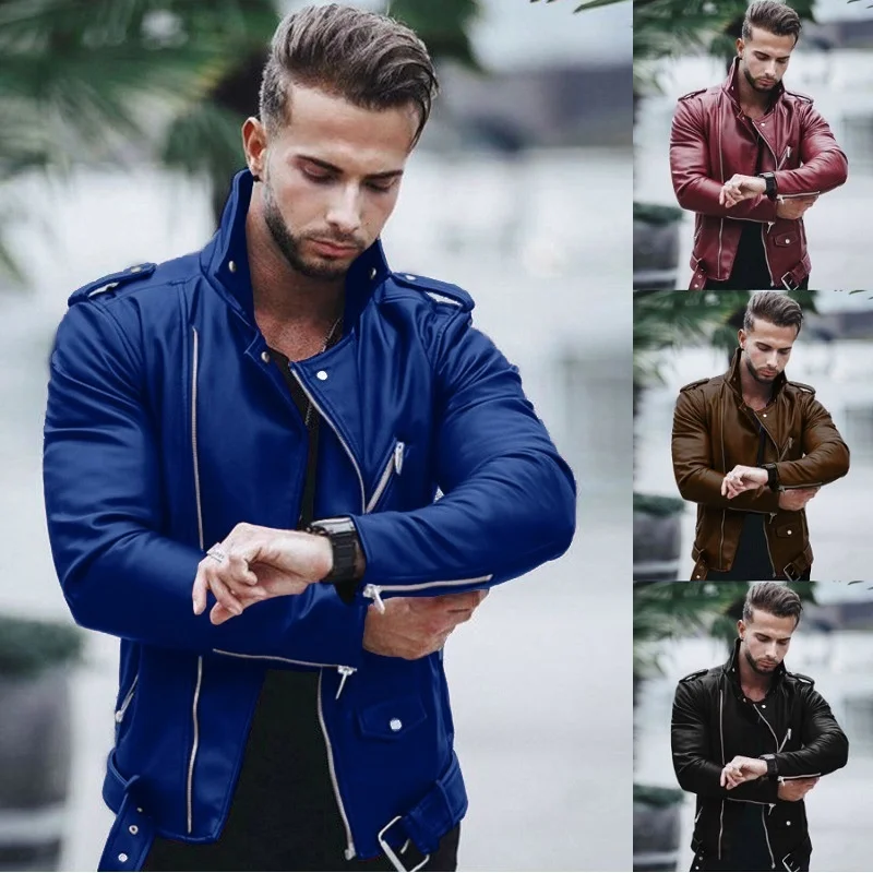 Новая осенне-зимняя мужская модная тонкая кожаная куртка-пальто