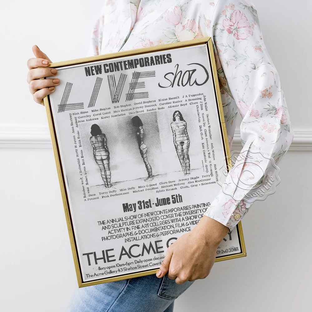 Элейн Шемилт, Выставочный пропагандистский плакат в галерее Acme, живое шоу новых современников, черно-белые наклейки на стену с принтами