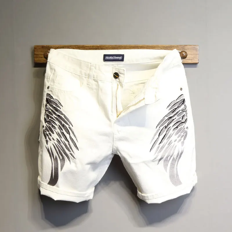 Шорты с вышивкой Fancy Wings, облегающие белые джинсовые шорты, универсальные и модные для мужчин и молодежи, S-3XL