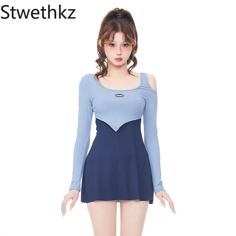 Stwethkz Купальники-бикини в стиле пэчворк, сексуальное боди для женщин, прикрывающее живот, Корейская мода, купальный костюм, купальник, Женская одежда