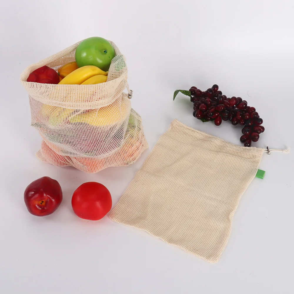 Хлопок сетка овощная мешки производят мешок многоразовый хлопок сетка сумка для хранения овощей кухня фруктов овощей с кулиской
