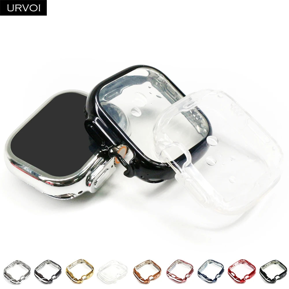 URVOI Полный чехол из ТПУ для Apple Watch Ultra case мягкая защитная пленка для экрана iWatch прозрачный бампер с гальваническим покрытием цвет 49 мм