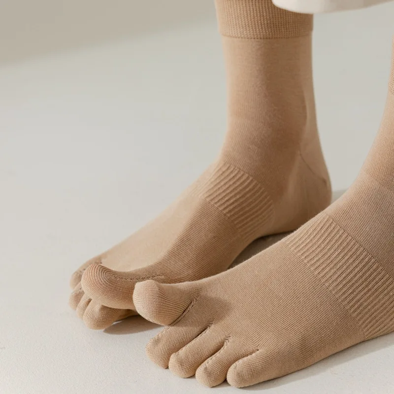 Носки без косточек, женские носки с пятью пальцами, женские носки средней длины из чистого хлопка, однотонные спортивные носки с разрезом на ноге, полностью хлопковые носки с носком