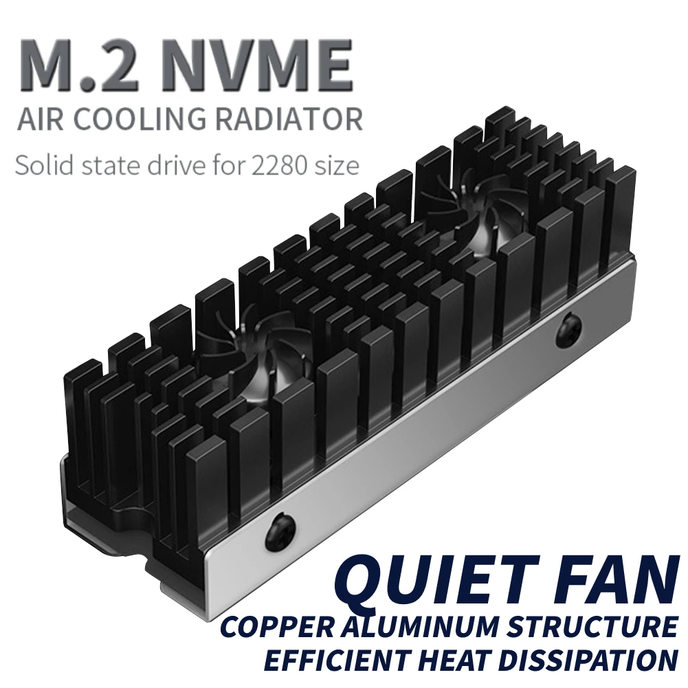 Радиатор M.2 NVME, двухмоторный башенный твердотельный накопитель, радиатор из меди и алюминия с бесшумным 13-миллиметровым двойным вентилятором, кулер для твердотельного накопителя 2280.