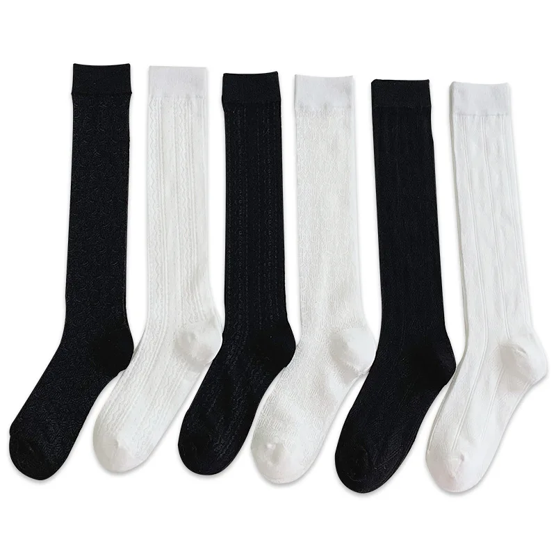 Черно-белые женские высокие носки JK, ультратонкие жаккардовые однотонные весенне-летние трендовые, индивидуальные, сексуальные носки с длинными штанинами