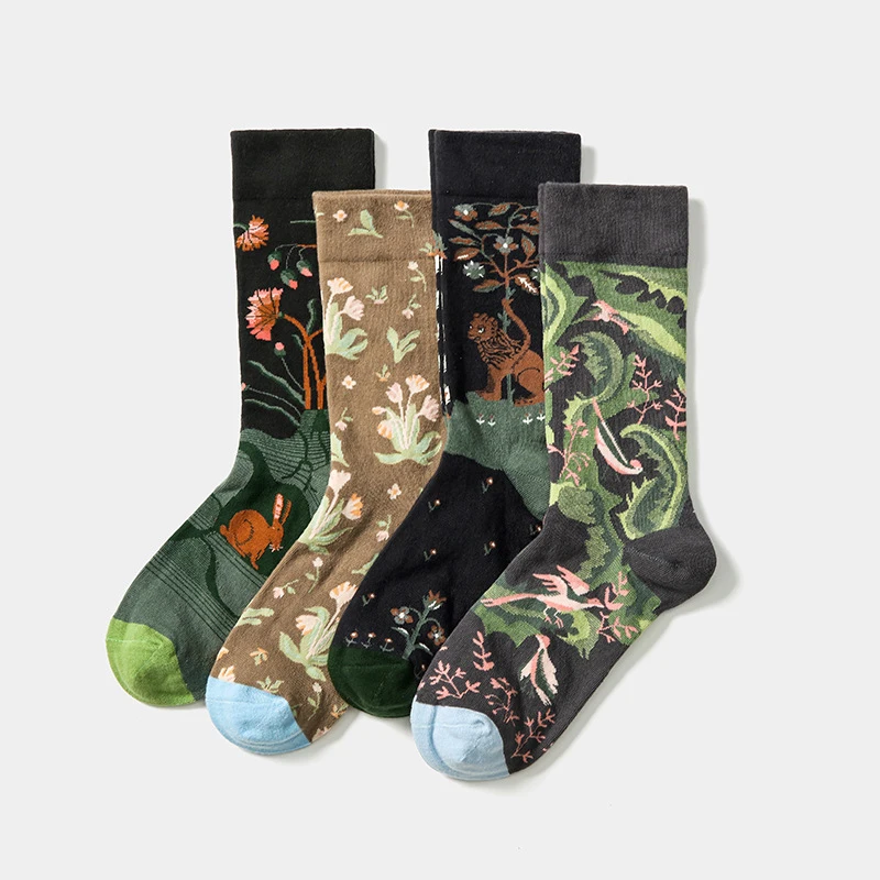 2022 Новый весенний носок, разноцветные вязаные носки с цветочным принтом, женские зеленые носки Harajuku, женские крутые носки в стиле хип-поп
