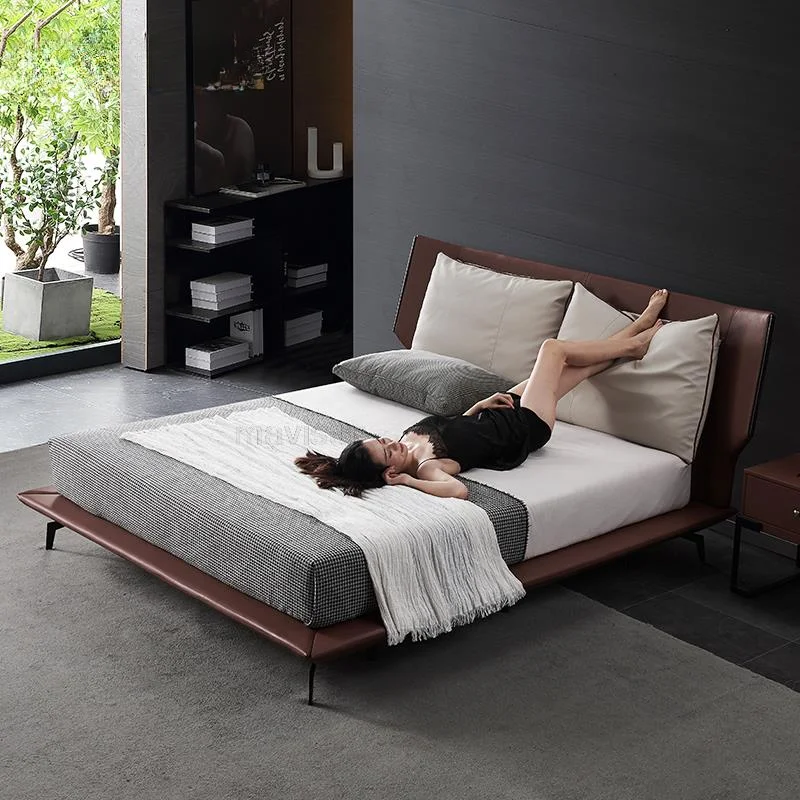 Итальянская кровать, современная двуспальная, Мягкая И удобная, Простая дизайнерская кровать высокого класса, минималистичная, размером 2 м, Главная спальня, роскошная кровать в скандинавском стиле