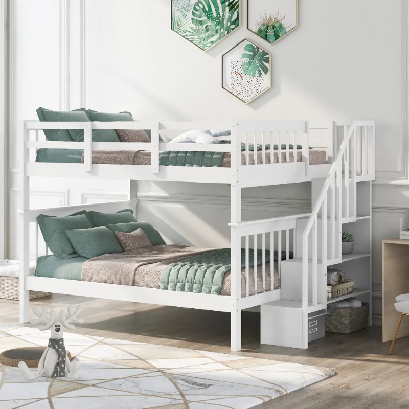 Полностью заполненная двухъярусная кровать Irway с местом для хранения и ограждением для спальни\  Цвет Dorm \ White (СТАРЫЙ артикул: LP001110AAK)