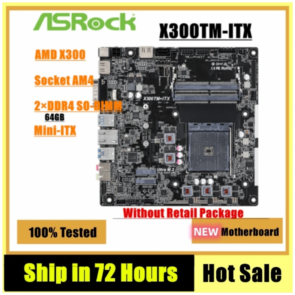 ASROCK Новая Материнская плата X300TM-ITX 64 ГБ Двухканальная Материнская плата DDR4 M.2 MINI-ITX с разъемом AM4 для настольных ПК AMD X300 PCI-E 4.0 M.2