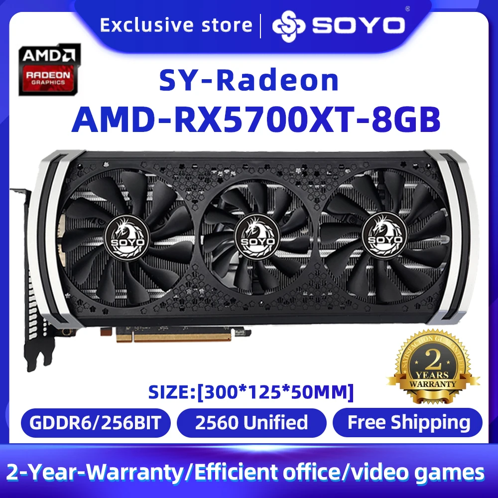 Видеокарта SOYO AMD RX5700XT 5500XT 8GB GPU GDDR6 256-Битная 8pin + 8pin 7nm Новая Видеокарта Поддерживает Настольный процессор placa de video