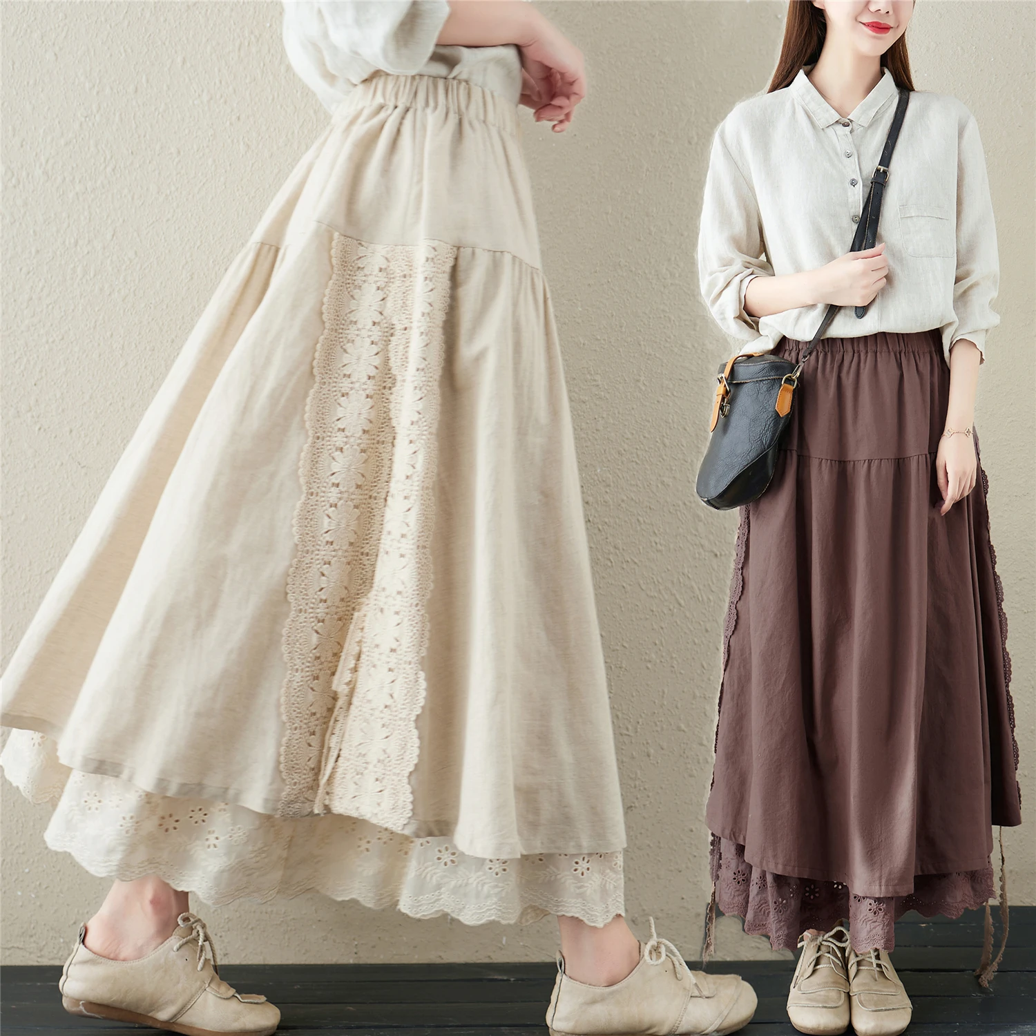 Плюс размер 4XL, 100 кг, осенняя женская плиссированная юбка, японская хлопковая льняная юбка трапециевидной формы, юбка в стиле Лолиты