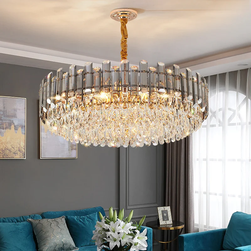 Люстры Nordic K9 Crystal Роскошного золотисто-серого цвета, столовая, гостиная, спальня, Кухонный остров, Подвесной светильник в помещении