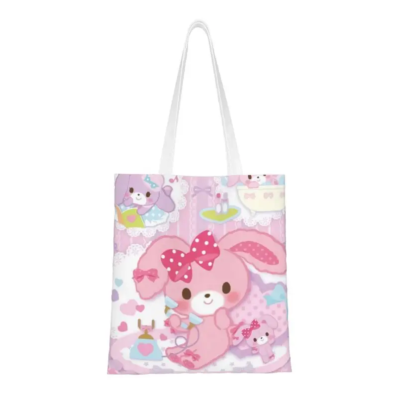 Многоразовая сумка для покупок Аниме Twin Rabbits Sugarbunnies, Женская холщовая сумка-тоут, моющиеся сумки для покупок с продуктами,