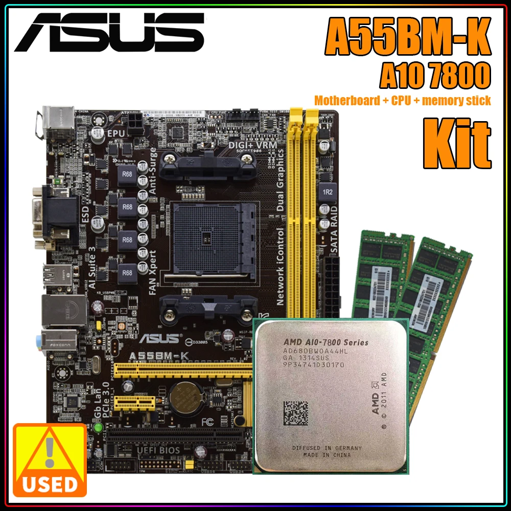ASUS A55 AMD A10 Комплект A55BM-K + AMD A10 7800 + Комплект материнской платы DDR3 8G * 2 Частота процессора 3,4 ГГц 4 МБ HT 2000 МГц 95 Вт