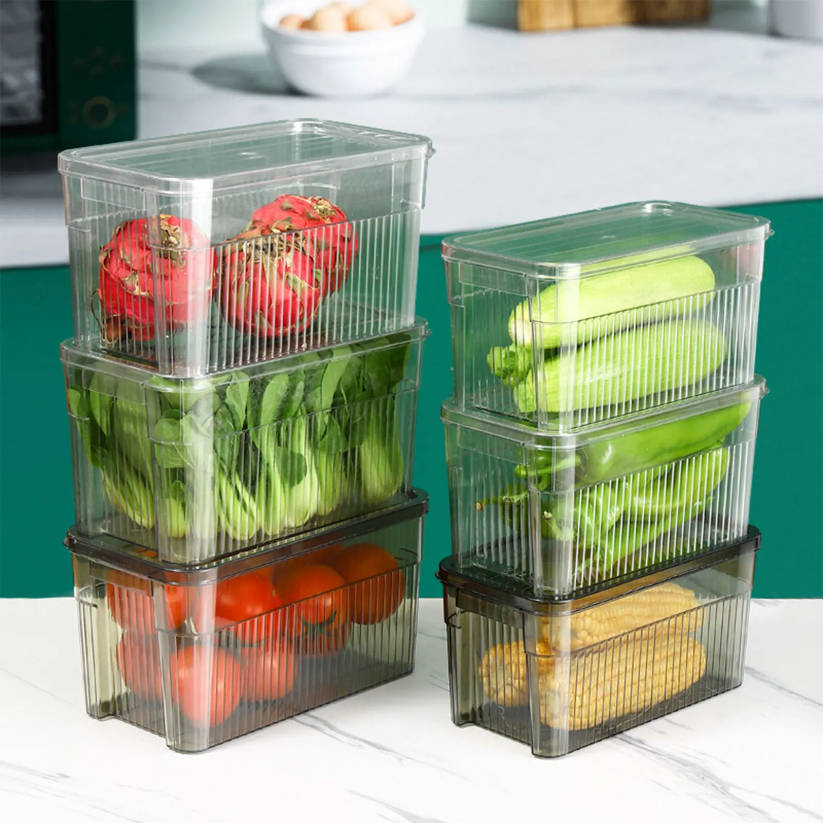 Бытовой Прозрачный органайзер для холодильника, Большая коробка широкого применения, Противоскользящие, долговечные контейнеры для хранения фруктов, овощей, пивных напитков