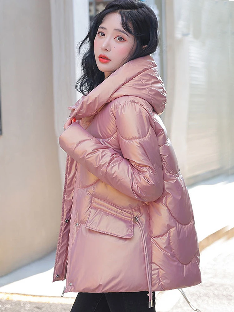 Женские зимние пальто, свободная куртка с капюшоном, блестящий пуховик, женское короткое пальто 208YJM