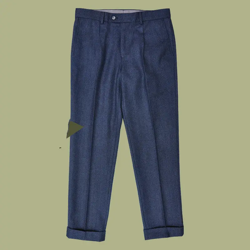 2023, Весна-осень, мужские брюки в деловом английском стиле, повседневные длинные шерстяные мужские брюки прямого покроя на пуговицах Y342