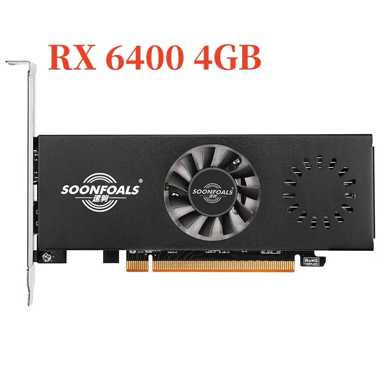 Видеокарта SOONFOALS Radeon RX 6400 RX6400 4G 16 Гбит/с 4 ГБ GDDR6 64-битная 6-нм Поддержка AMD Intel CPU Gaming
