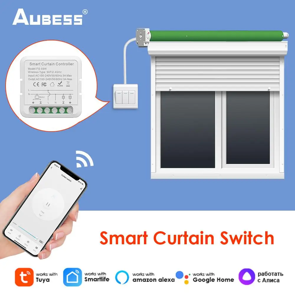 Aubess Tuya WiFi Smart Life, умный переключатель штор для жалюзи с рольставнями, мотор для дверей с рольставнями Amazon Alexa Google Home