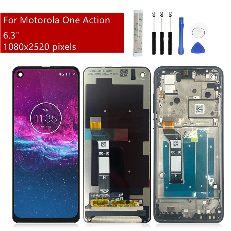 Для Motorola One Action ЖК-дисплей Сенсорный экран Дигитайзер в сборе с рамным дисплеем Запасные Части для ремонта