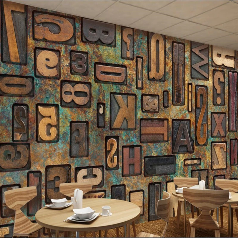 Фотообои beibehang на заказ, Большая 3D фреска, наклейка на стену, ретро-деревенская английская буква, 3D Фон для ресторана, отеля