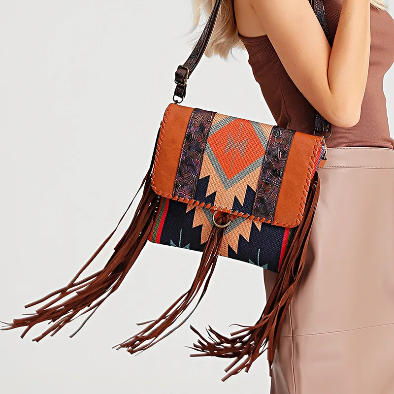 Высококачественная женская дизайнерская сумка через плечо в этническом стиле с длинной кисточкой, модная богемная винтажная льняная сумка через плечо Bolsa Feminina