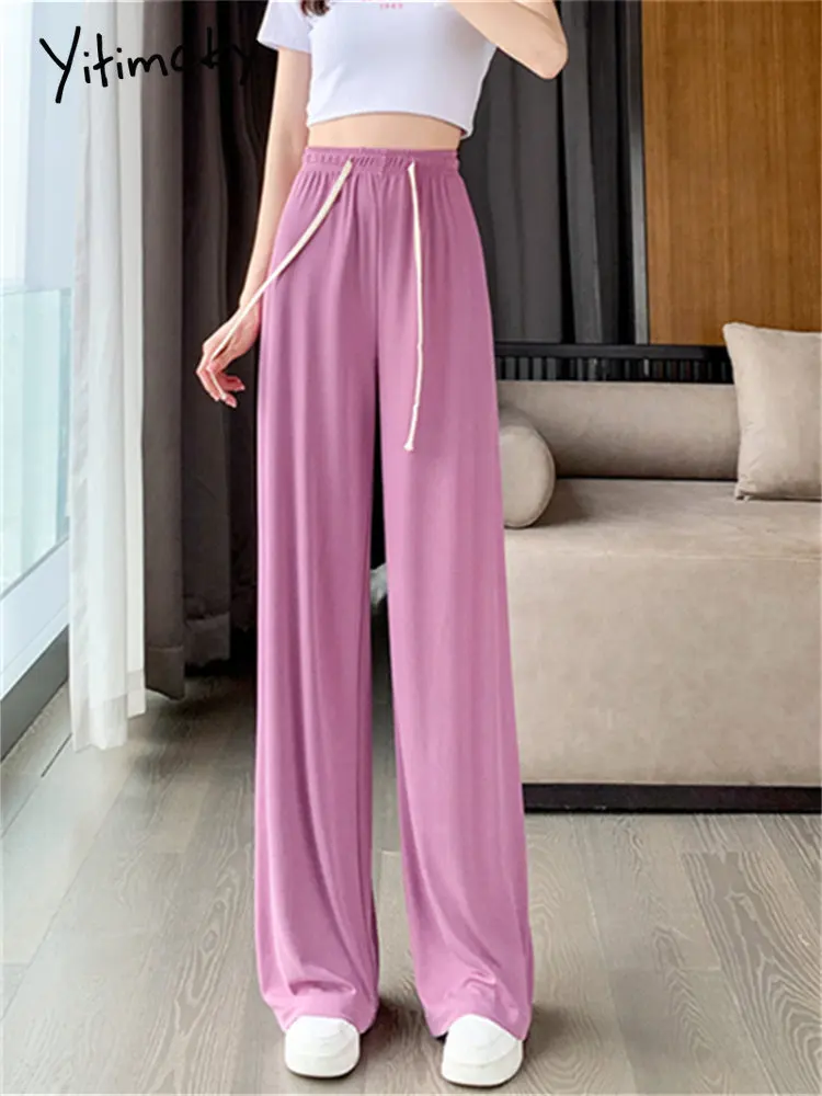Женские широкие брюки Yitimoky 2023, новые однотонные повседневные брюки корейской моды с высокой талией, Женские Элегантные мешковатые брюки полной длины