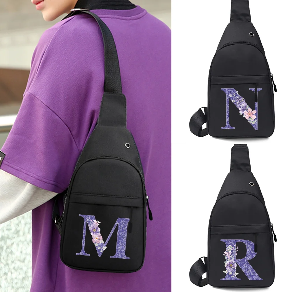 Модные портативные нагрудные сумки для мужчин, для занятий спортом на открытом воздухе, органайзер через плечо, чехол Poch, кошельки с фиолетовыми цветочными буквами, сумки