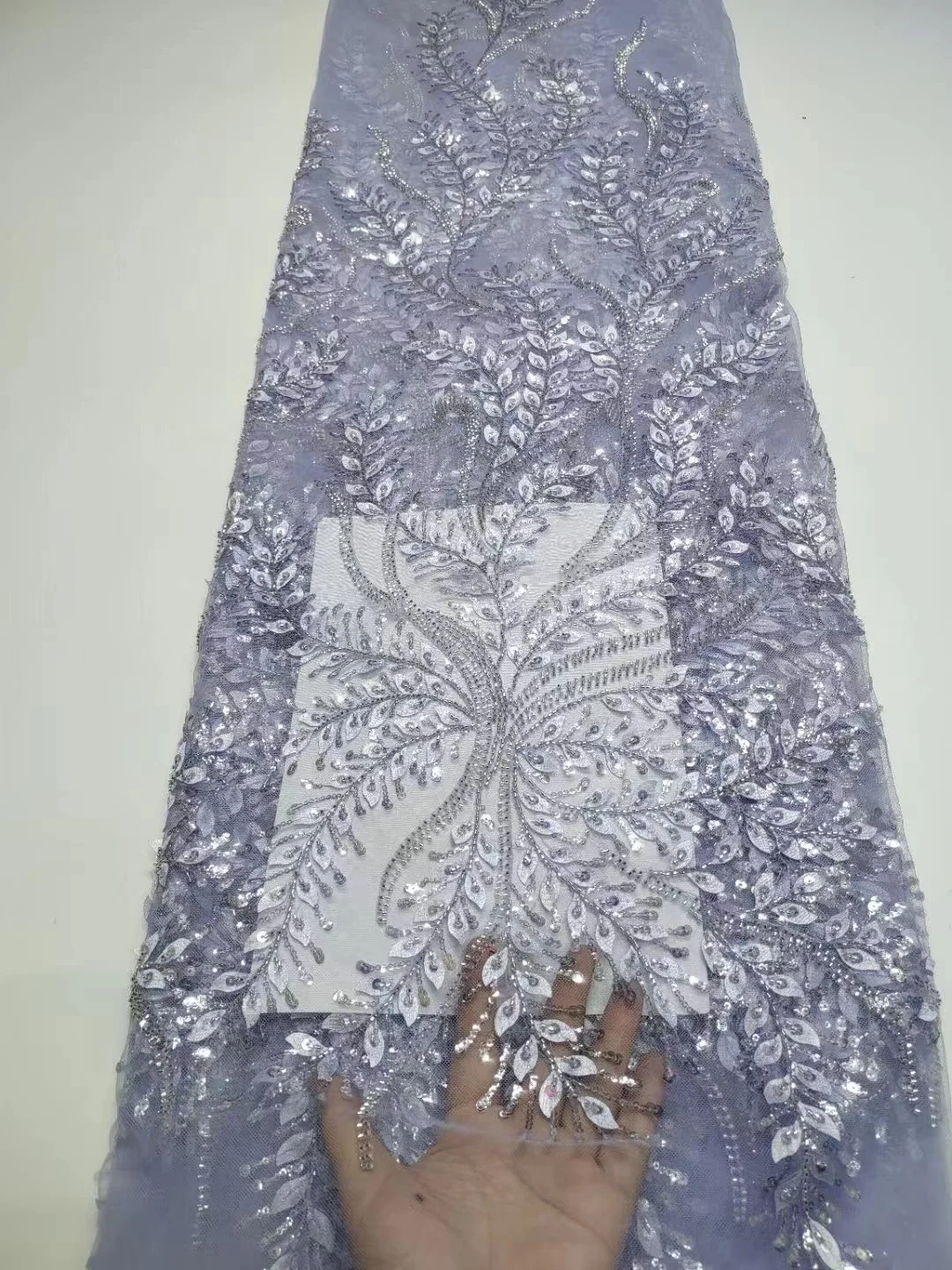 SU008 Высококачественная кружевная ткань ручной работы из бисера, роскошная вышивка, французское кружевное свадебное платье, свадебный тюль, сетчатый текстиль