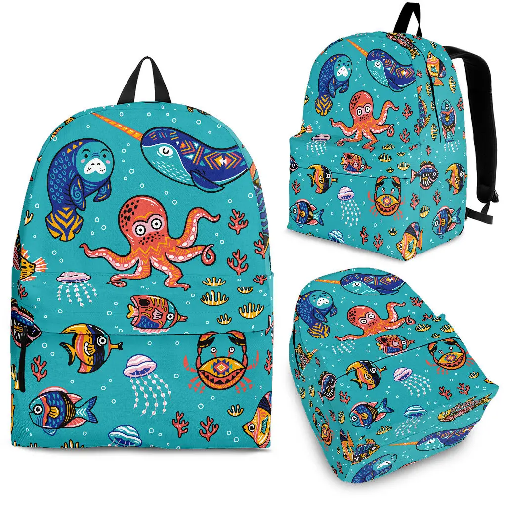 Дизайн YIKELUO с мультяшными морскими животными, прочная брендовая детская школьная сумка, синий подростковый повседневный рюкзак для путешествий на молнии, подарки