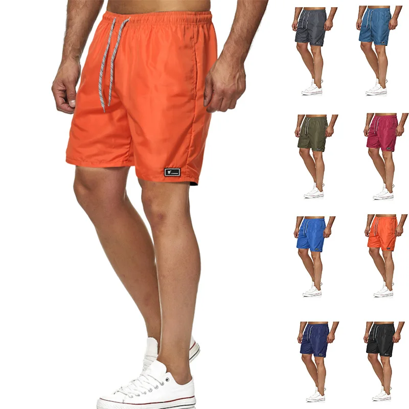 Мужские быстросохнущие пляжные шорты длиной до колена, мужские спортивные шорты, однотонный армейский зеленый, Летняя новинка 2023 года, тонкие мужские повседневные шорты