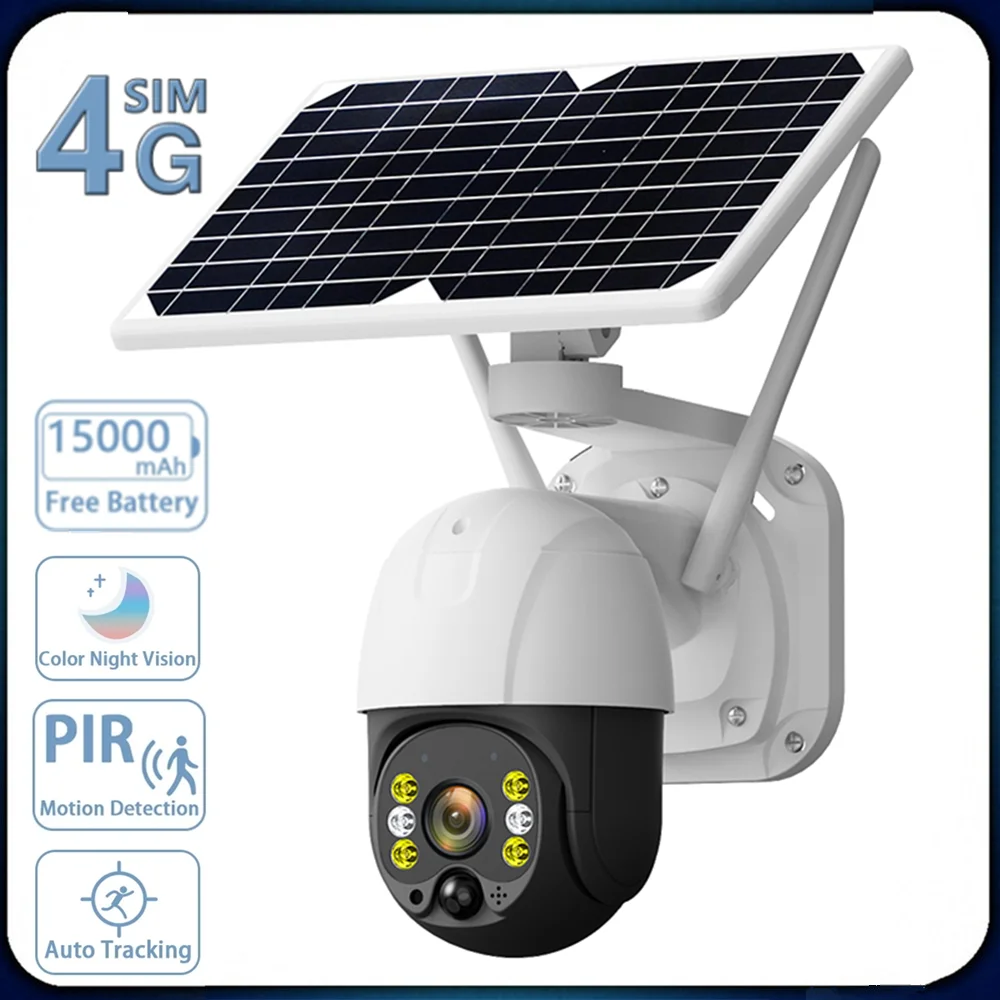 Солнечная IP-камера 4G, 5-мегапиксельная аккумуляторная батарея, система видеонаблюдения, Домашнее беспроводное наблюдение, уличная камера WiFi, камера PZT с подсветкой 2IR