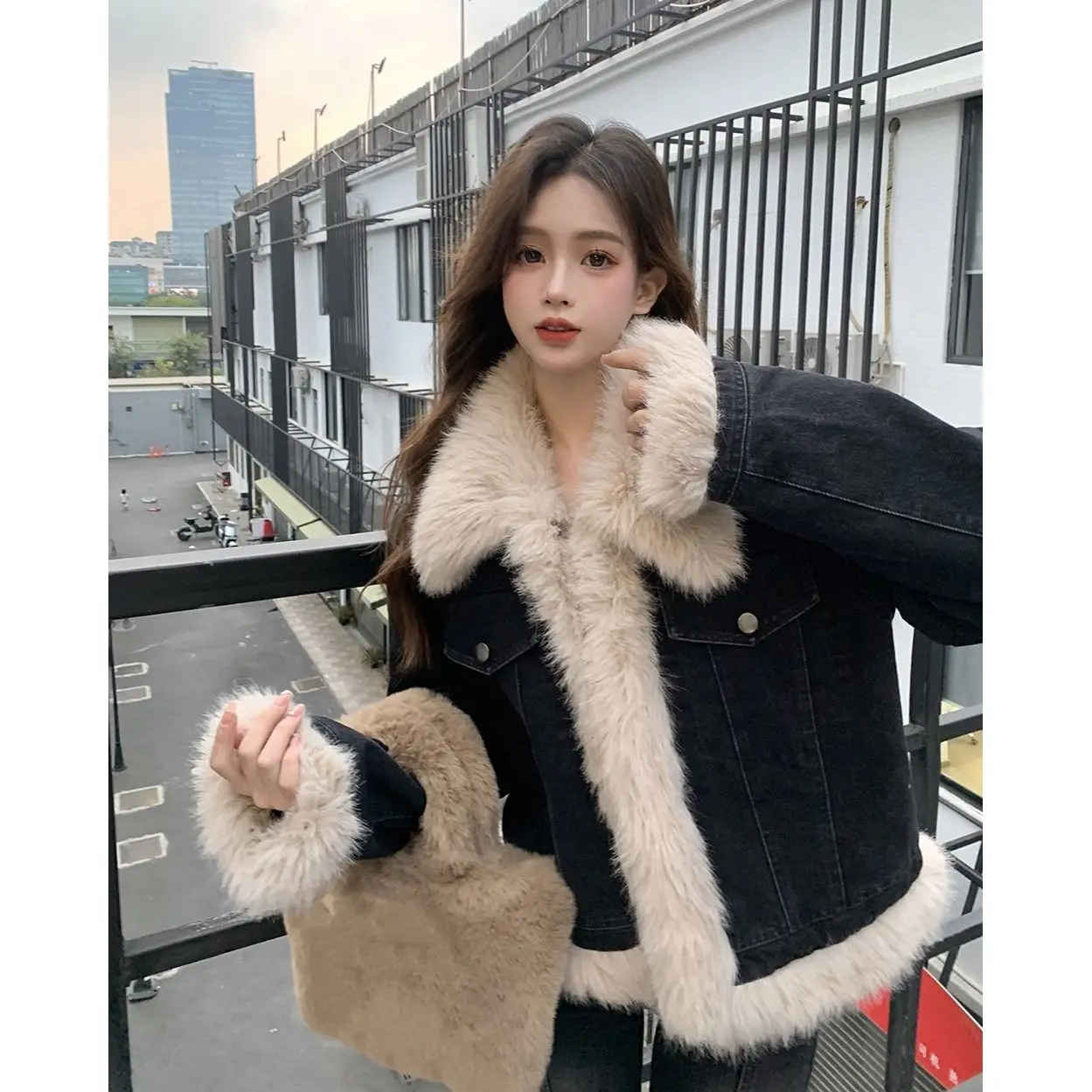 Зимняя женская уличная одежда Hanchen, джинсы из искусственного ягненка, короткая куртка из меха Мото-байкера, толстая теплая дубленка, верхняя одежда, куртка