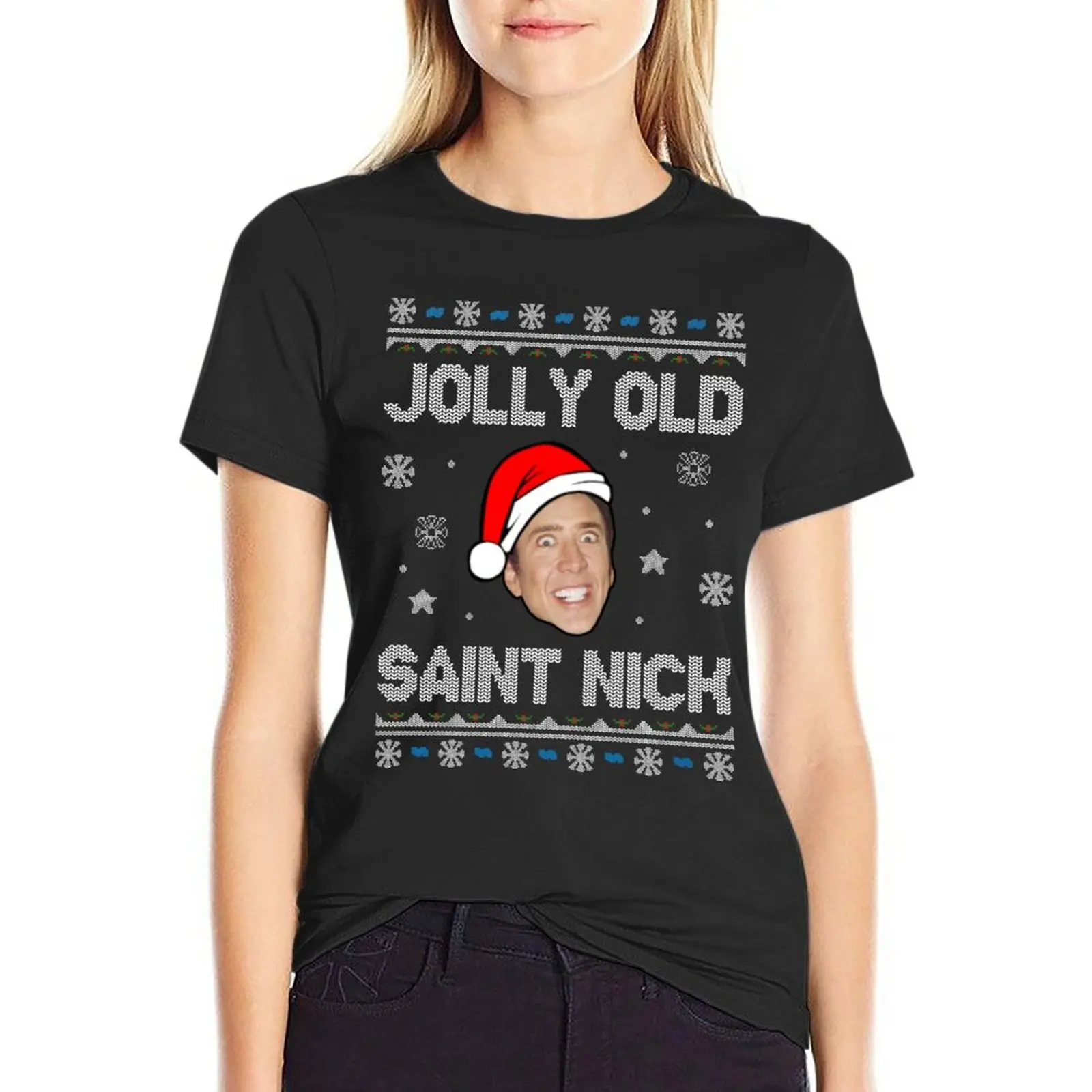 Рождественская футболка Jolly Old Saint Nick Nicolas Cage, футболка с коротким рукавом, футболки, топы, платье-футболка для женщин с рисунком