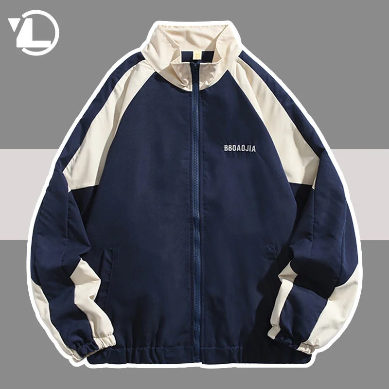 Куртка для колледжа Harajuku, мужская женская повседневная одежда в стиле пэчворк, ветровка, пальто, весна-осень, воротник-стойка, тонкая университетская куртка
