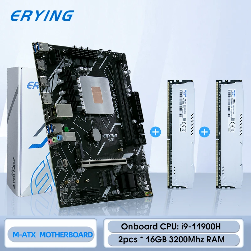 Материнская плата ERYING Gaming PC с комплектом встроенного процессора i9 11900H i9-11900H SRKT7 (БЕЗ ES) 2,5 ГГц + 2 шт. оперативной памяти 16 ГБ 3200 МГц В комплекте