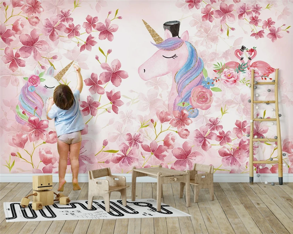 beibehang Изготовленный на заказ современный фламинго единорог украшение детской комнаты фоновые обои обои для домашнего декора papier peint