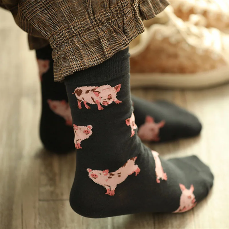 Японские женские носки для экипажа мини-поросенка с милым домашним животным, милые, сладкие Розовые хлопчатобумажные короткие носки с животными-поросенками