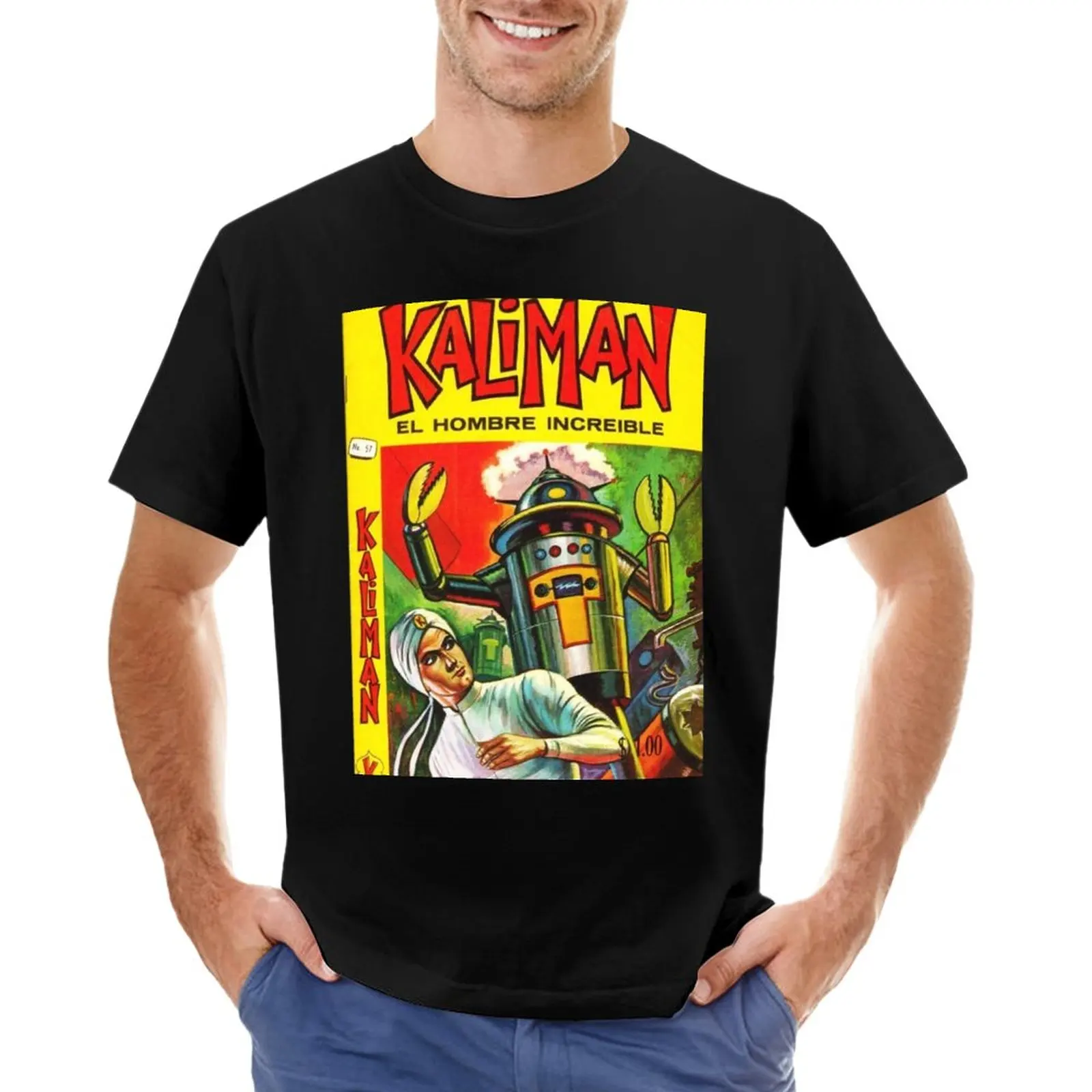 Футболка KALIMAN VS ROBOT, футболки с коротким рукавом, футболки для мальчиков, футболки для мужчин