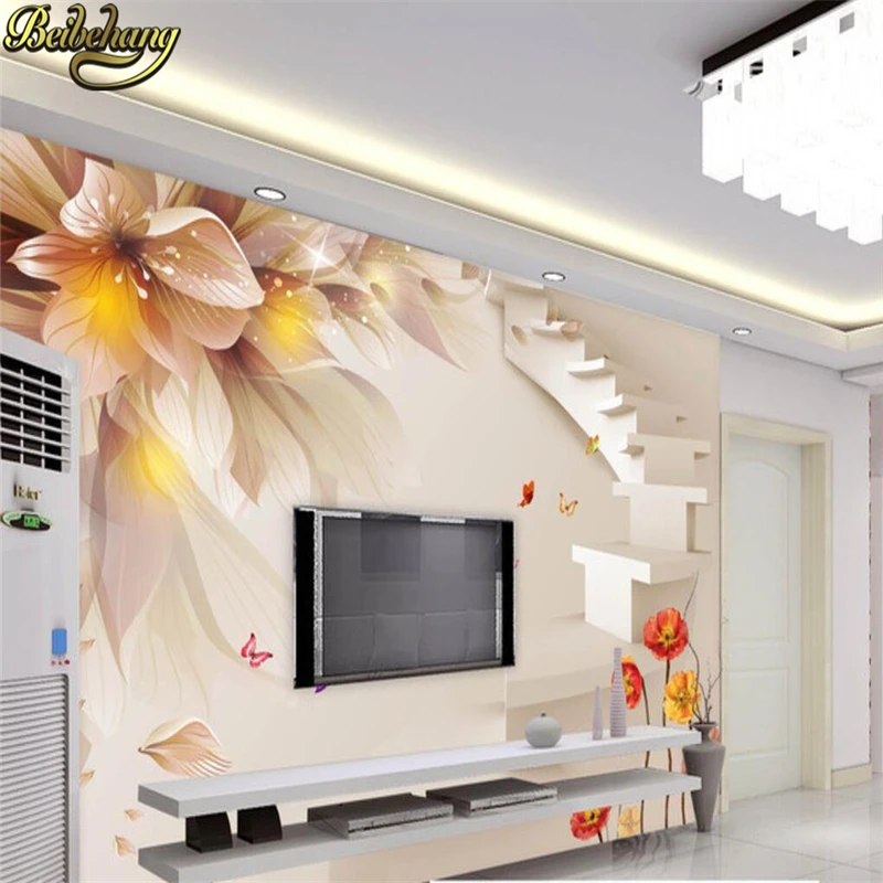 beibehang Custom Dream Lily Butterfly Channel papel de parede 3D фотообои фрески для гостиной рулон обоев