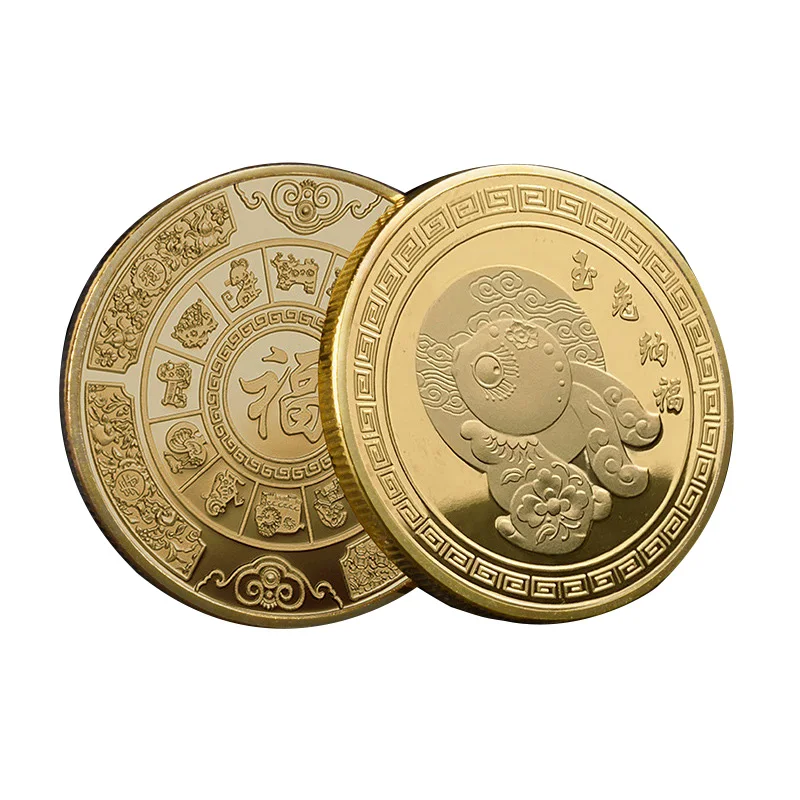 Коллекционные монеты Символ 2023 года Кролик Золотая монета Удачи Новогодние украшения