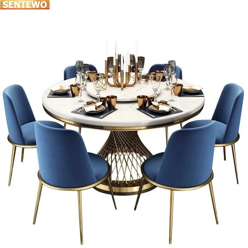 Дизайнерский Роскошный круглый обеденный стол из мраморной каменной плиты с обеденным столом на 4 6 8 стульев mesa de jantar de comedor с золотой основой из нержавеющей стали