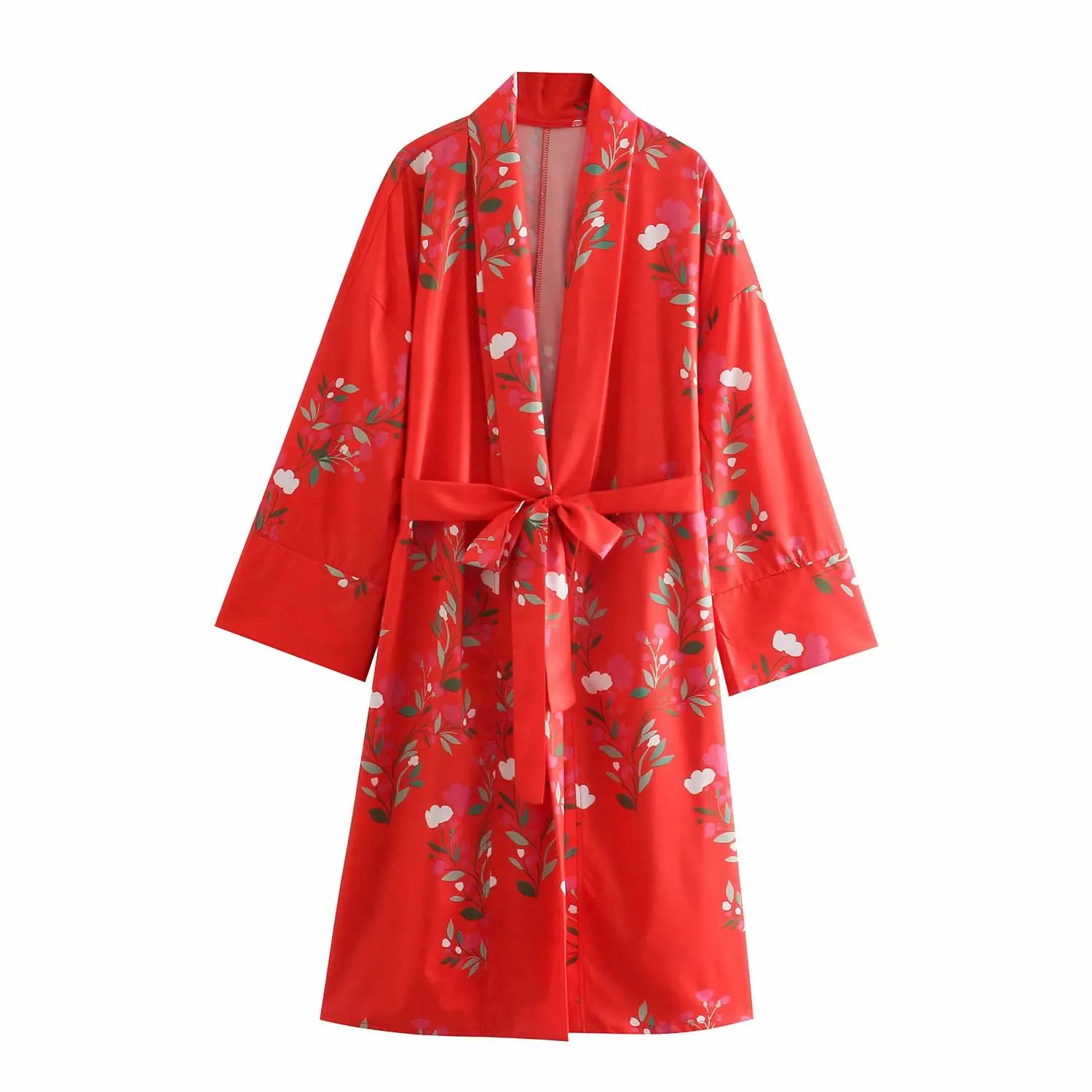 Новое летнее платье с цветочным принтом, женское платье с поясом и длинными рукавами, винтажное повседневное модное шикарное женское платье-кимоно, Женское платье Макси